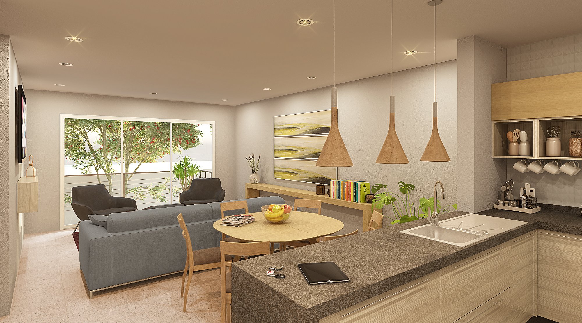 Estancia en concepto abierto de un departamento en venta en Popotla, Miguel Hidalgo
